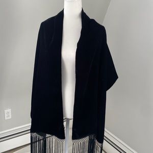 Black Velvet Shawl/Wrap with beaded fringe 9” It is 86” long and 19 inches wide.